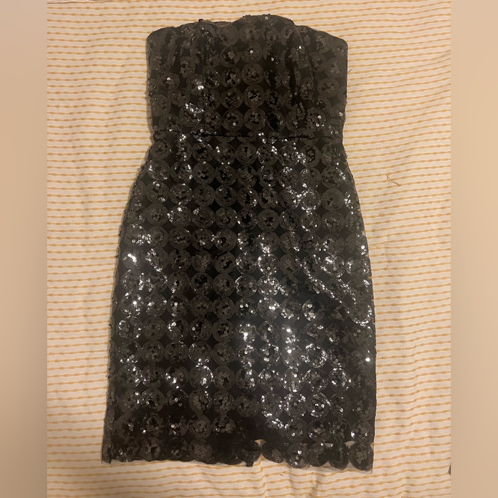 MILLY of New York Black Sequin Strapless Sparkle Dress Cocktail Party.